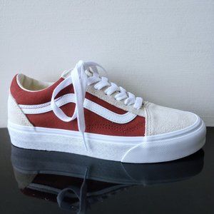 Vans Women's Old Skool Suede / Canvas Low Top Sneaker in Awesome Fire Brick